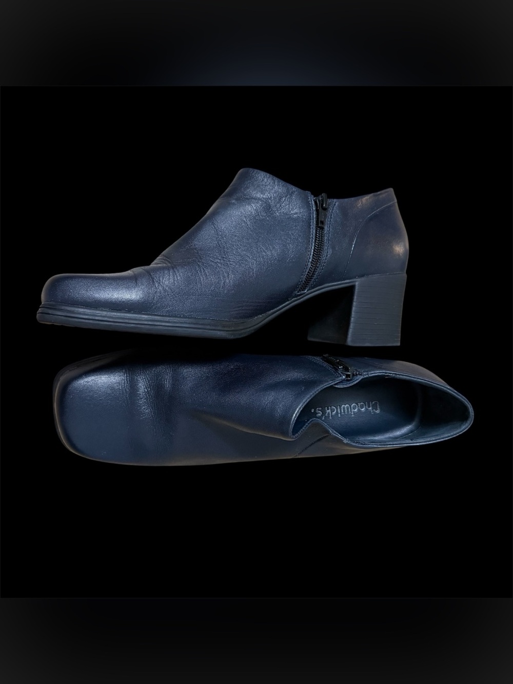 Vintage Chadwick’s Leather Ankle Boots Block Heel Square Toe Women’s 10 Navy